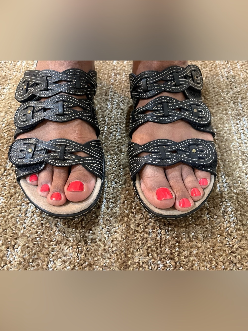 Clarks Black Braided Triple-Strap Comfort Sandals